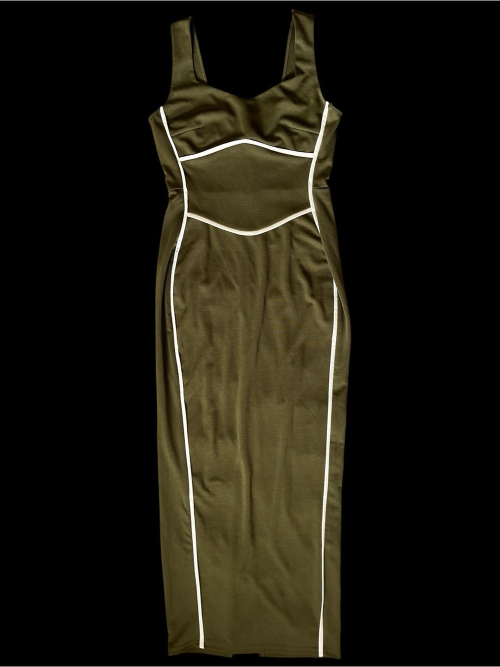 Olive Green Maxi Dress with Contrast Piping BTFBM brand Size: S Fast shipping!
